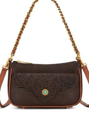 Montana West Tooled Floral Chain Strap Crossbody Shoulder Bag Coffee NWT